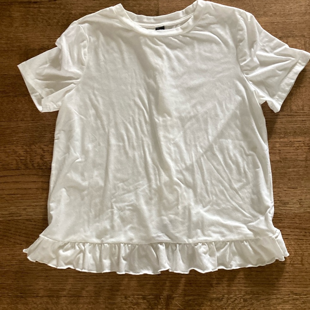 White Ruffle Hem Women's Top